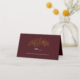 Tarjeta De Asiento Gold Floral Deep Burgundy Wedding Table Number