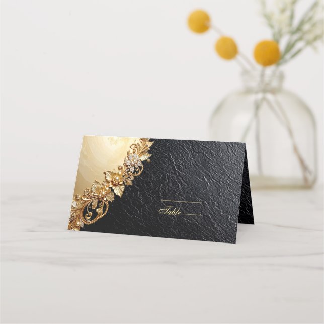 Tarjeta De Asiento Gold Floral Embellishments Place Card (Anverso)