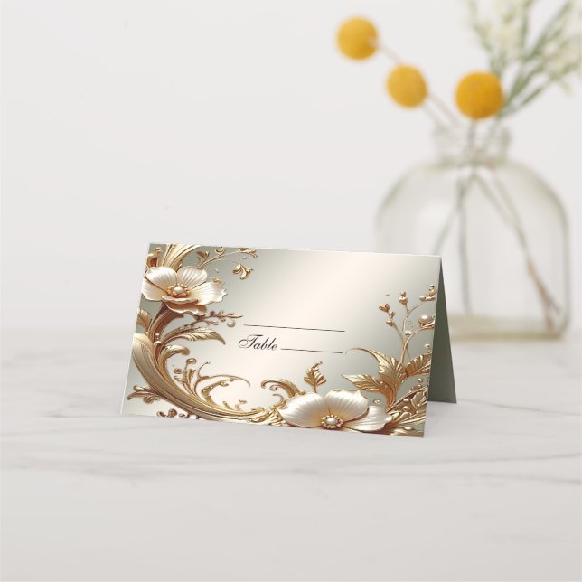 Tarjeta De Asiento Gold Floral Place Card (Anverso)