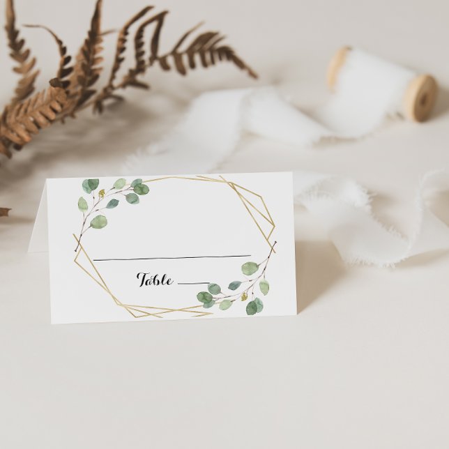 Tarjeta De Asiento Gold Geometric Eucalyptus Wedding Place Card (Subido por el creador)