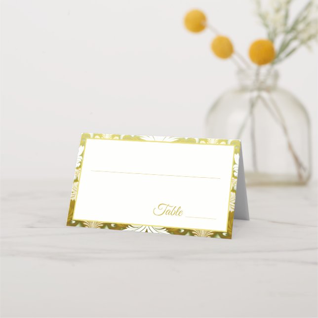 Tarjeta De Asiento Gold Green Damask Wedding (Anverso)