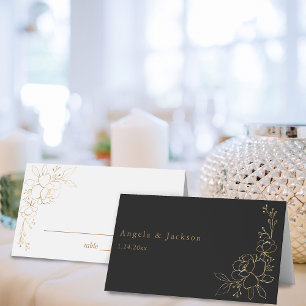 Tarjeta De Asiento Gold Lined Floral White & Gold Place Card - B&W 2
