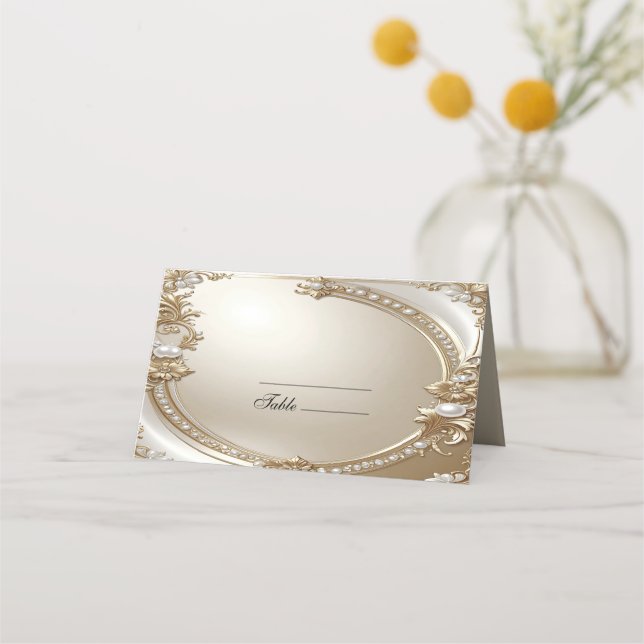 Tarjeta De Asiento Golden Ornate Frame with Pearls Place Card (Anverso)
