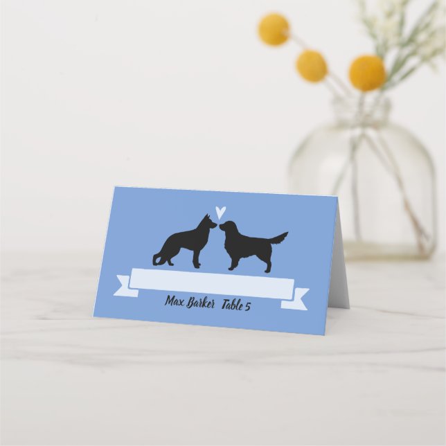 Tarjeta De Asiento Golden Retriever y Boda de Pastores Alemanes (Anverso)