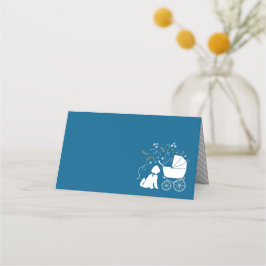 Tarjeta De Asiento Goldendoodle Dog Baby Shower Boy Blue