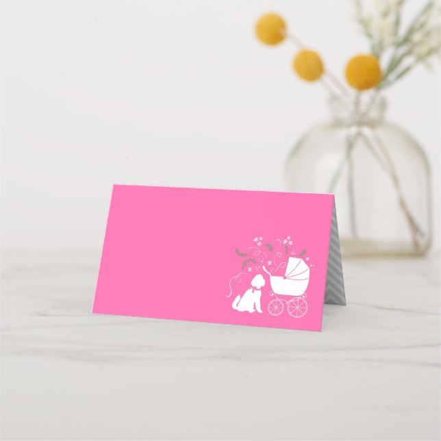 Tarjeta De Asiento Goldendoodle Dog Chica rosa Baby Shower (Anverso)