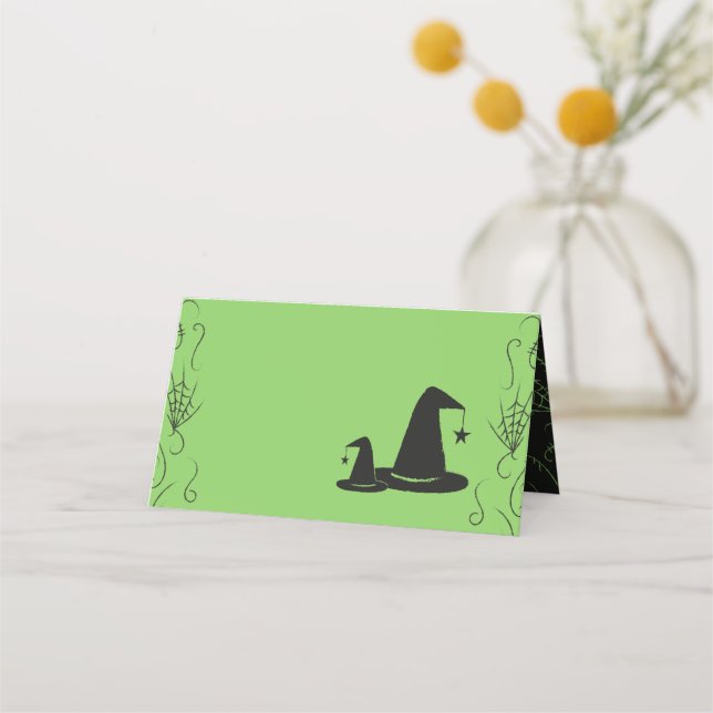 Tarjeta De Asiento Gorra de brujas Baby Shower Halloween (Anverso)