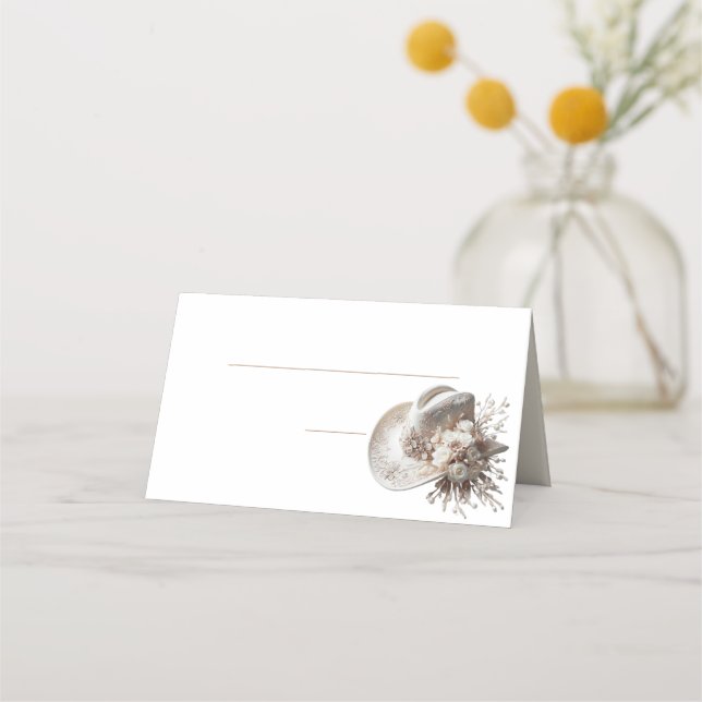 Tarjeta De Asiento Gorra de vaca blanca con flores (Reverso)