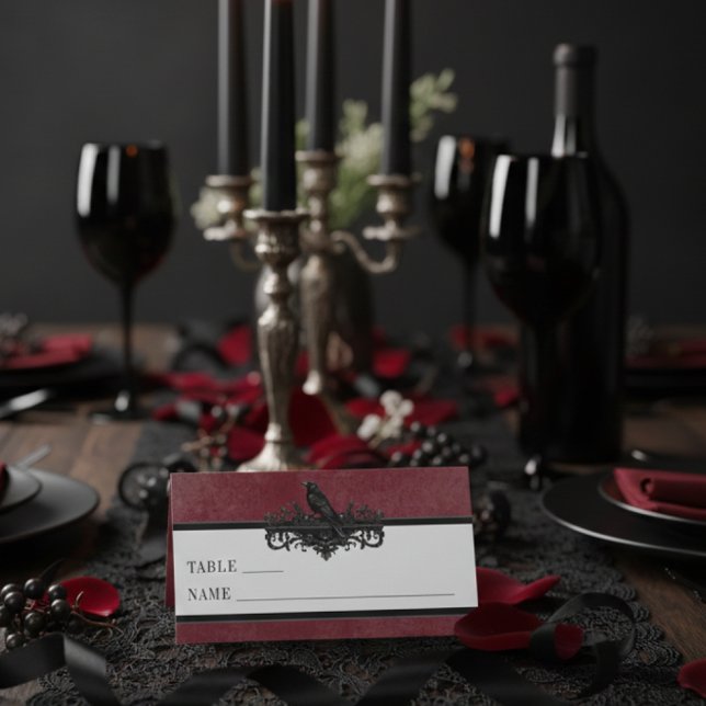 Tarjeta De Asiento Gothic Black Raven Wine Darkly Ever After Wedding (Subido por el creador)