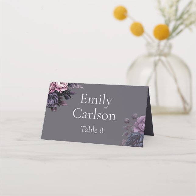 Tarjeta De Asiento Gothic Plum Floral Wedding Place Card (Anverso)