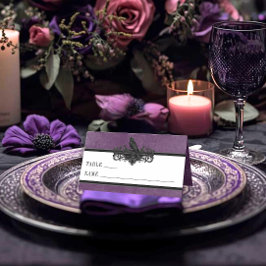 Tarjeta De Asiento Gothic Raven Purple Darkly Ever After Wedding