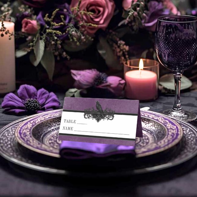 Tarjeta De Asiento Gothic Raven Purple Darkly Ever After Wedding (Subido por el creador)