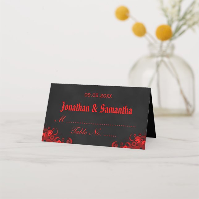 Tarjeta De Asiento Gótico de pizarra roja Hibiscus Mesa plegada flora (Anverso)