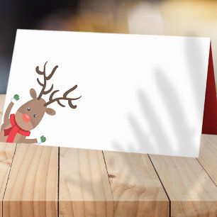Tarjeta De Asiento Gracioso reno de Navidades Peek-a-Boo   Vacaciones