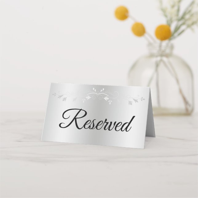 Tarjeta De Asiento Gradiente plateado Elegante Boda Flourish Reservad (Anverso)
