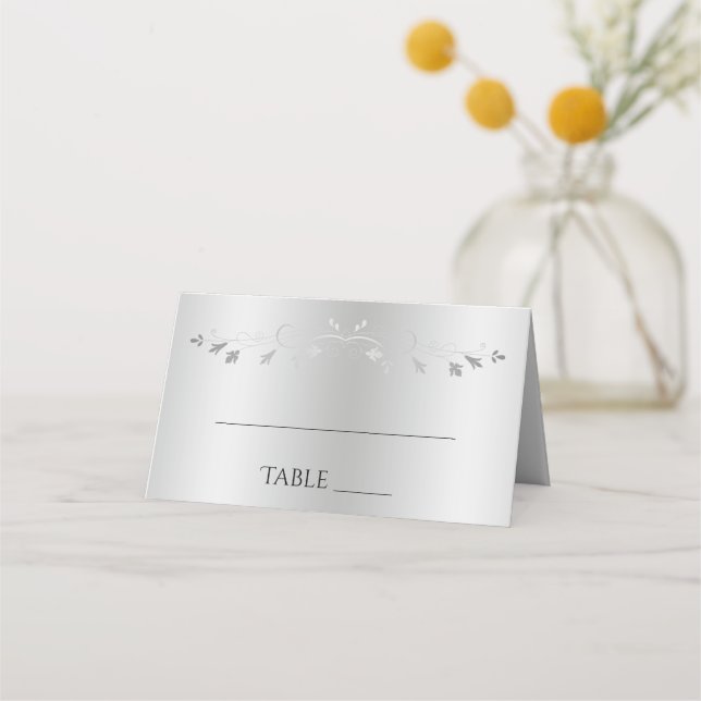 Tarjeta De Asiento Gradiente plateado y Boda elegante floreciente (Anverso)