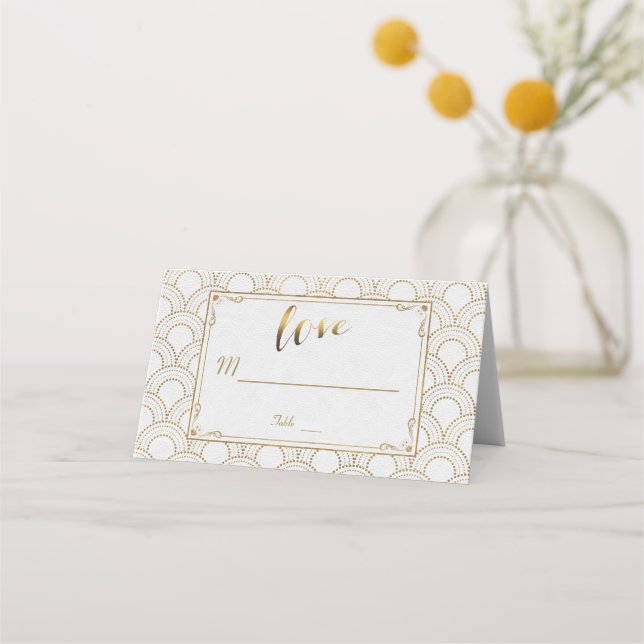 Tarjeta De Asiento Gran Gatsby Art Deco Boda de oro blanco (Reverso)