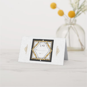 Tarjeta De Asiento Gran Gatsby Gold Boda Art Deco Blanco