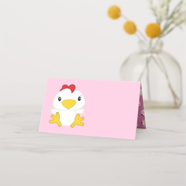 Tarjeta De Asiento Granja rosa Baby Shower de pollo (Anverso)