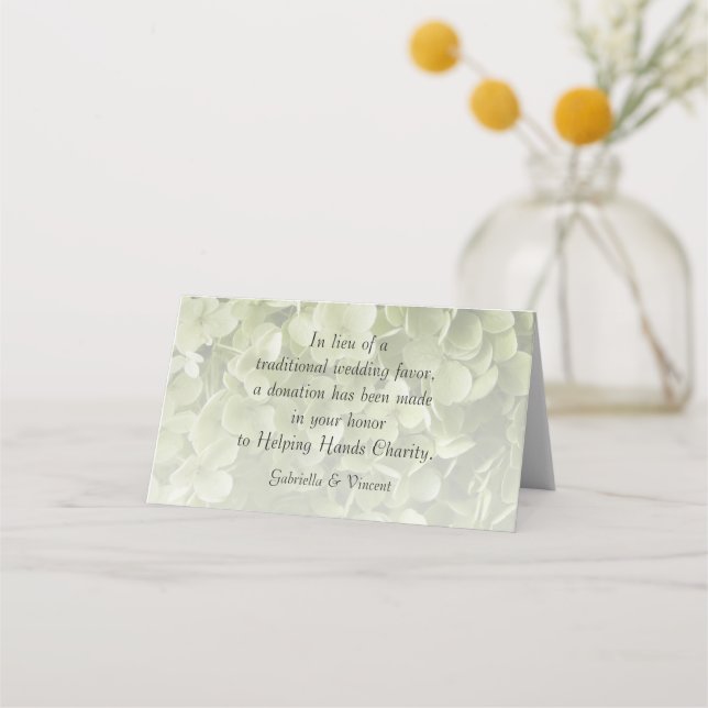 Tarjeta De Asiento Green Annabelle Hydrangea Boda Charity Favor (Anverso)