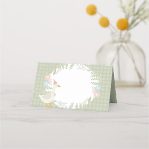 Tarjeta De Asiento Green Silly Goose Floral Gingham Baby Shower
