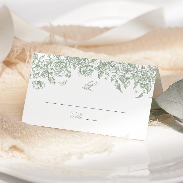 Tarjeta De Asiento Green Toile Boda Folclore Place Card Chinoiserie (Subido por el creador)