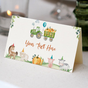 Tarjeta De Asiento Green Tractor Farm Animals Birthday Place Card