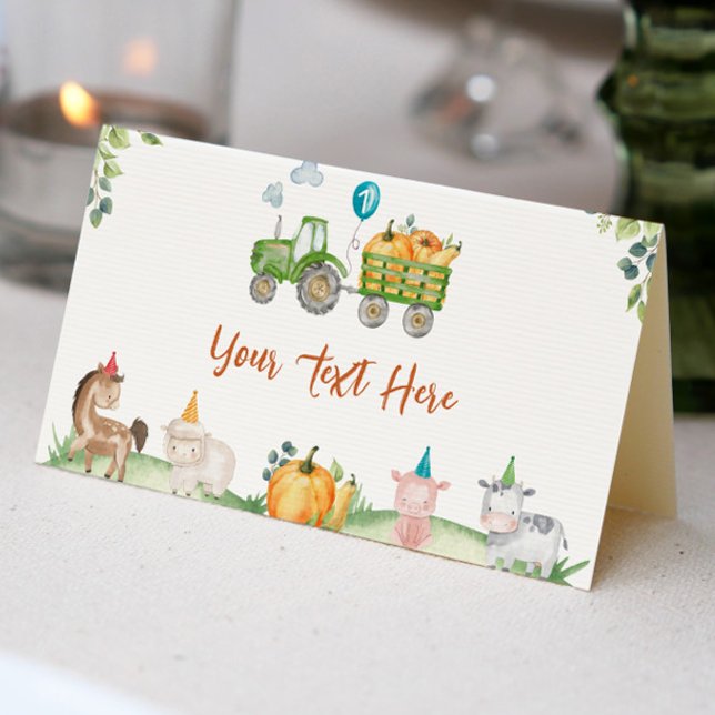 Tarjeta De Asiento Green Tractor Farm Animals Birthday Place Card (Subido por el creador)