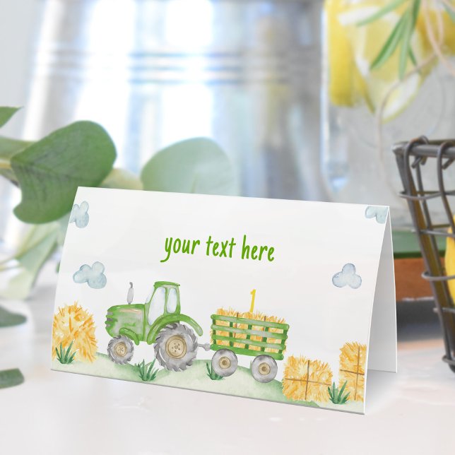 Tarjeta De Asiento Green Tractor Farm Birday Party Place Card (Subido por el creador)
