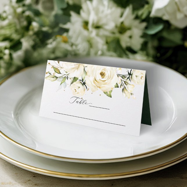 Tarjeta De Asiento Greeneration Elegant White rose Boda Place Card (Subido por el creador)