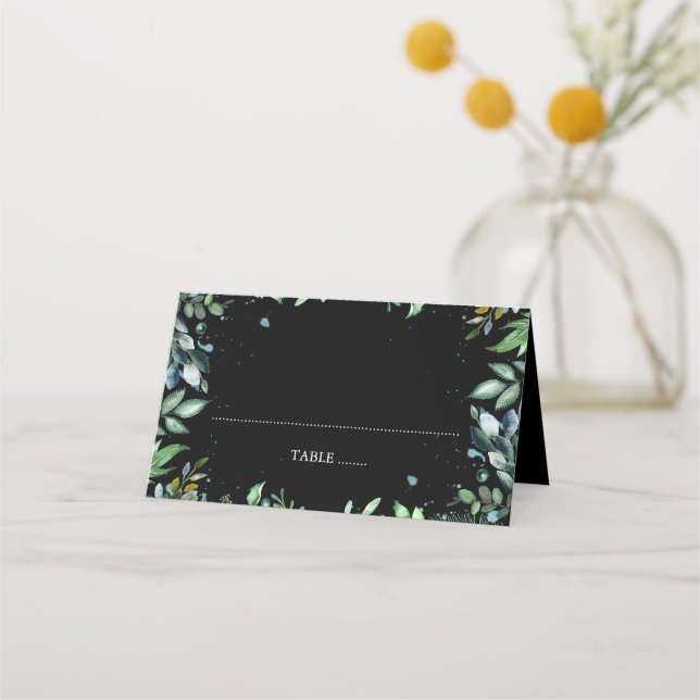 Tarjeta De Asiento Greenery Black Boda (Anverso)