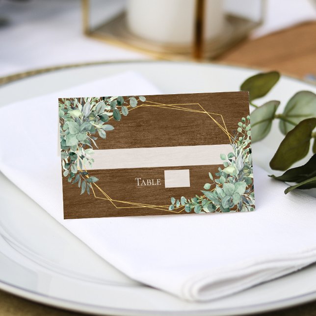 Tarjeta De Asiento Greenery de Madera Rústica Eucalyptus Boda Geométr (Subido por el creador)