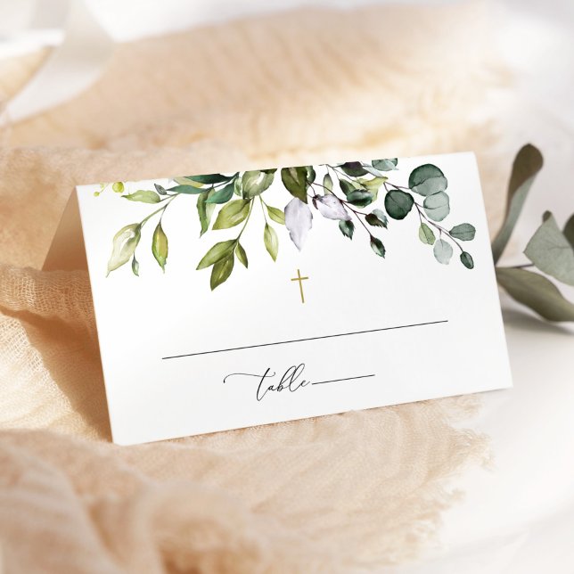 Tarjeta De Asiento Greenery, Eucalyptus Leaves, Boho, Baptism (Subido por el creador)