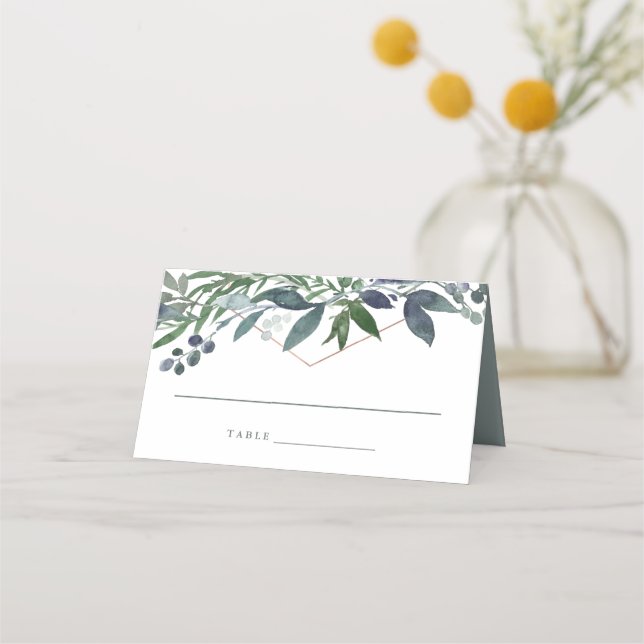 Tarjeta De Asiento Greenery Geo | Rosa Boda de oro (Anverso)