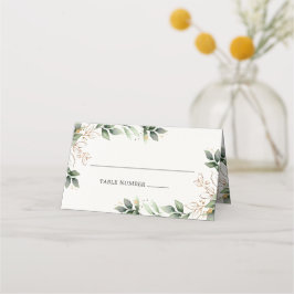Tarjeta De Asiento Greenery Gold Elegant Watercolor Boho Leaf Boda