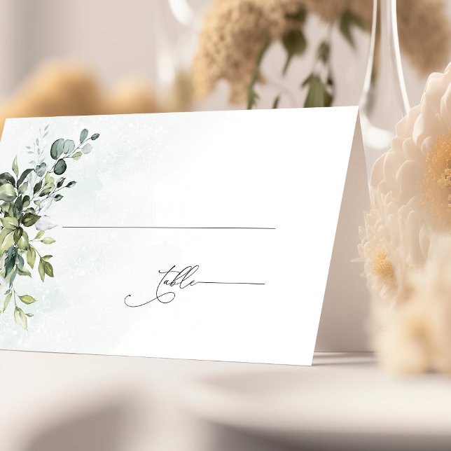 Tarjeta De Asiento Greenery Minimalist Script Wedding Place Card (Subido por el creador)
