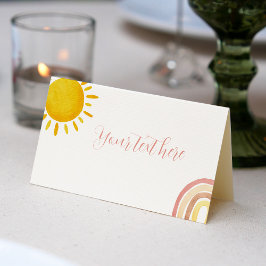 Tarjeta De Asiento Groovy Sunshine Rainbow Place Card Fiesta de cumpl