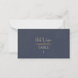 Tarjeta De Asiento Guión botánico de Boda Navy & Gold Velvet Luxe
