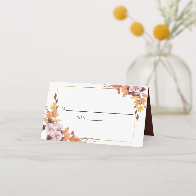 Tarjeta De Asiento Guión del Personalizado de tabla floral Boda otoño (Anverso)