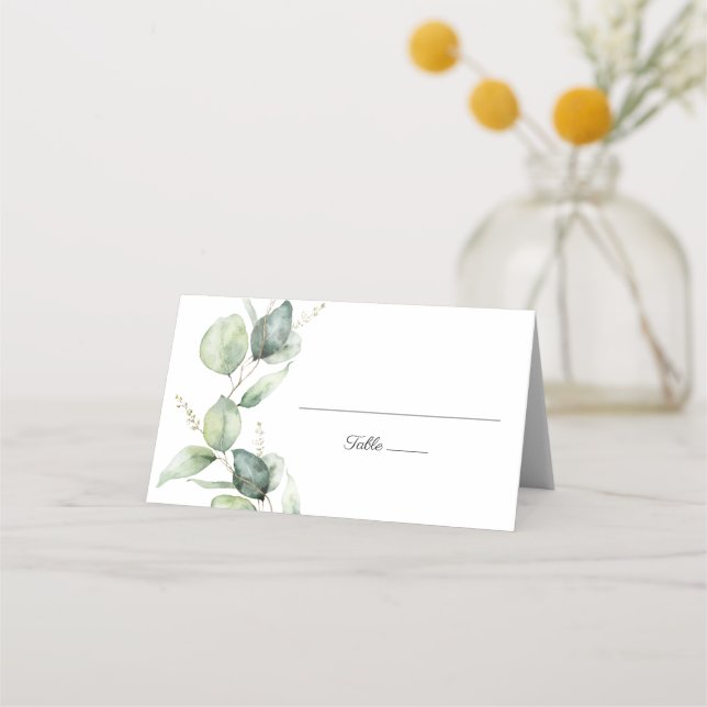 Tarjeta De Asiento Guión floral Eucalyptus Boda botánico (Anverso)