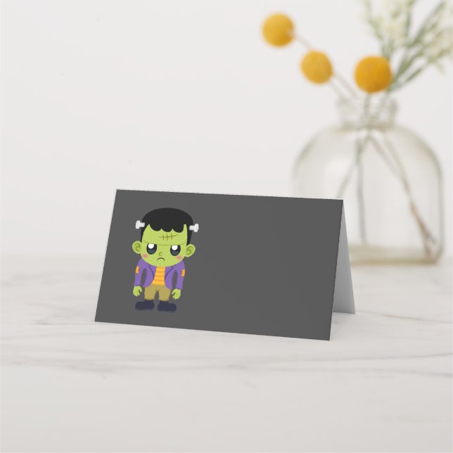 Tarjeta De Asiento Halloween de Monstruo Frankenstein Verde (Anverso)