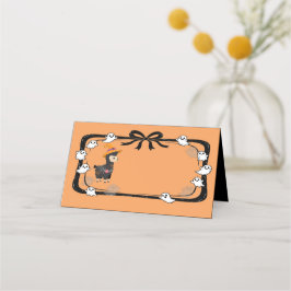 Tarjeta De Asiento Halloween Llama Wearing Witch Hat Orange