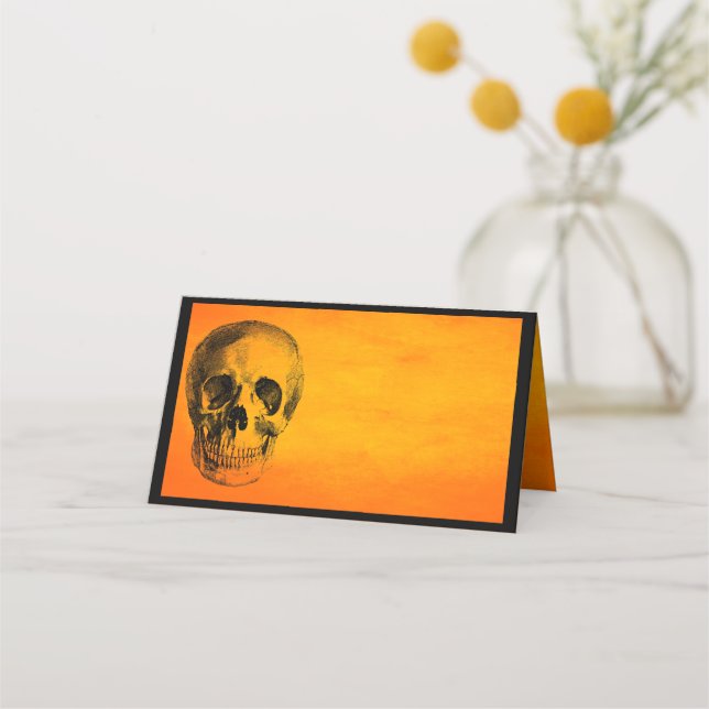 Tarjeta De Asiento Halloween Party Spooky Skull Place Card (Anverso)