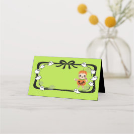 Tarjeta De Asiento Halloween Sloth In Pumpkin Costume Place Card