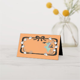 Tarjeta De Asiento Halloween Unicorn Greeting Bat Orange Place Card