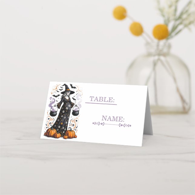 Tarjeta De Asiento Halloween Witch Baby Shower  - Twins Are Brewing (Anverso)