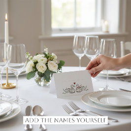 Tarjeta De Asiento Hand-Drawn Swans Heart Rustic Marriage Place Cards