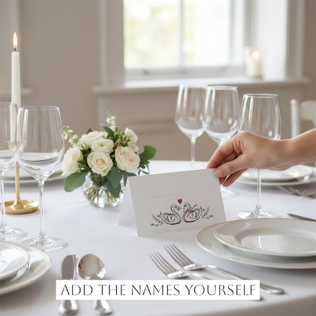 Tarjeta De Asiento Hand-Drawn Swans Heart Rustic Marriage Place Cards (Subido por el creador)