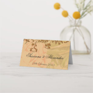 Tarjeta De Asiento Harvest Gold Peonies y Gold Scrolls Boho Boda