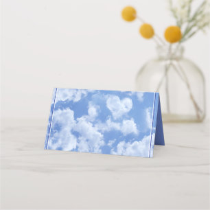 Tarjeta De Asiento Heart Cloud Sky Cute Modern Blue Custom Wedding